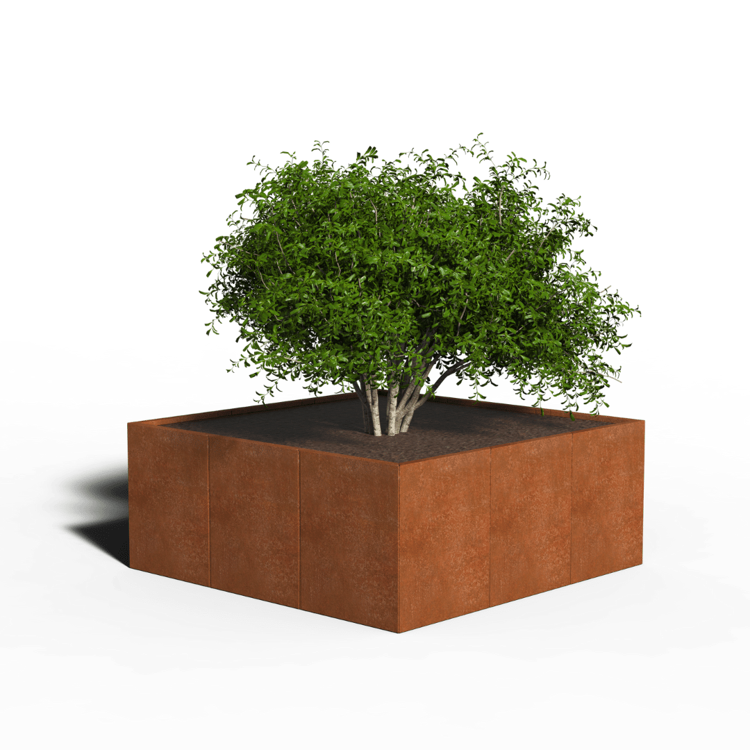 Jardinière carrée en acier corten | 150 x 150 x 40 | Sans fond