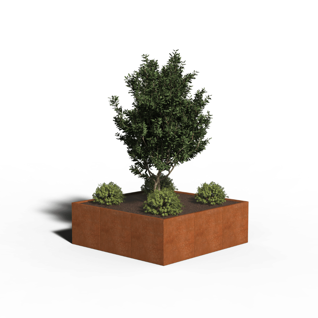 Fioriera quadrata in acciaio corten | 180 x 180 x 40 | Senza fondo