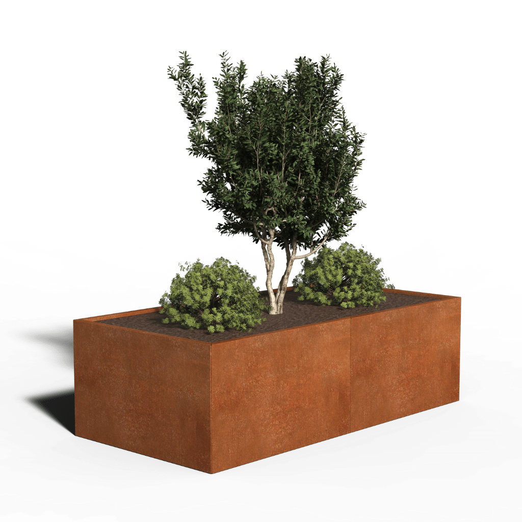 Macetero de acero corten rectangular | 200 x 100 x 30 | Sin fondo
