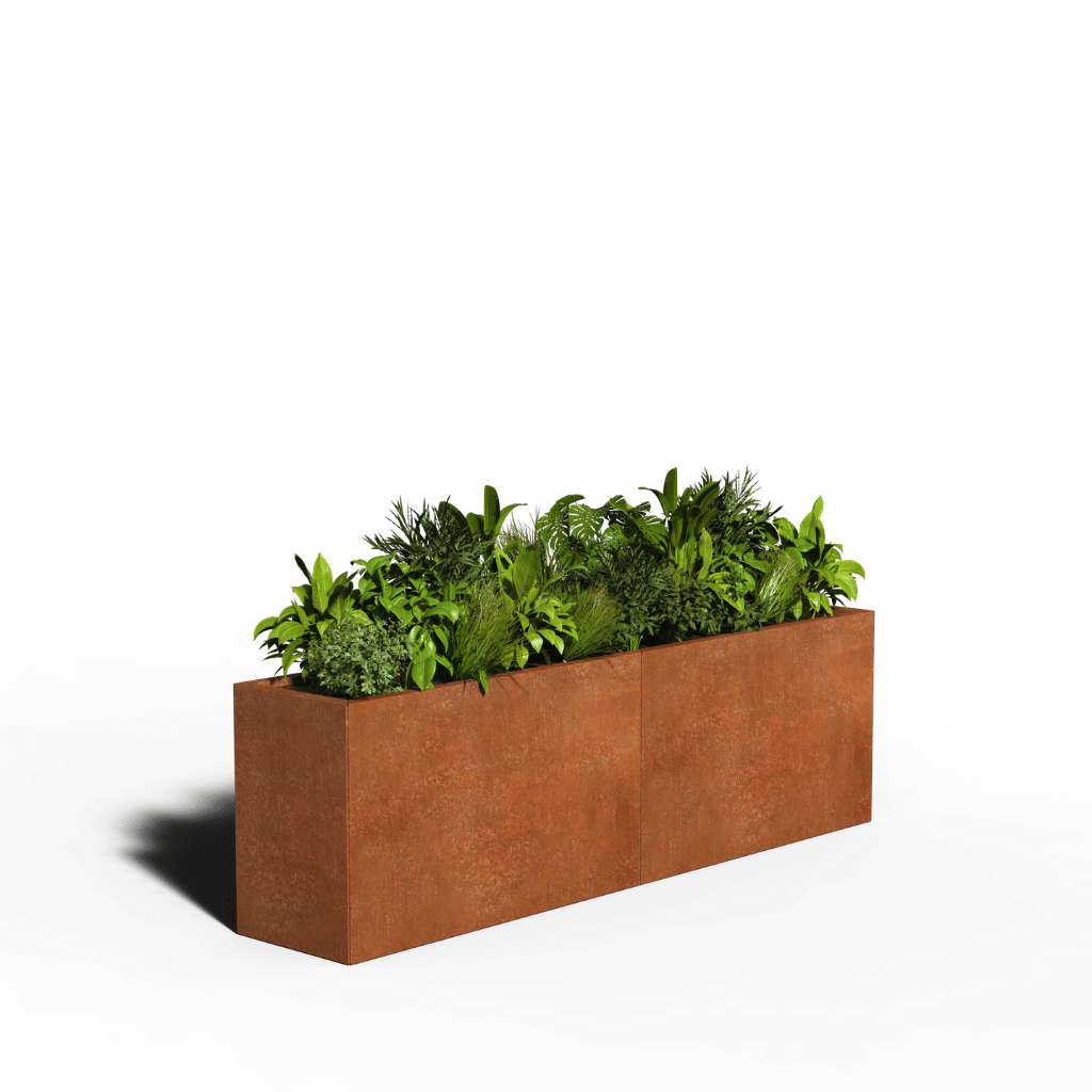 Jardinière rectangulaire en acier corten | 200 x 40 x 60 | Sans fond