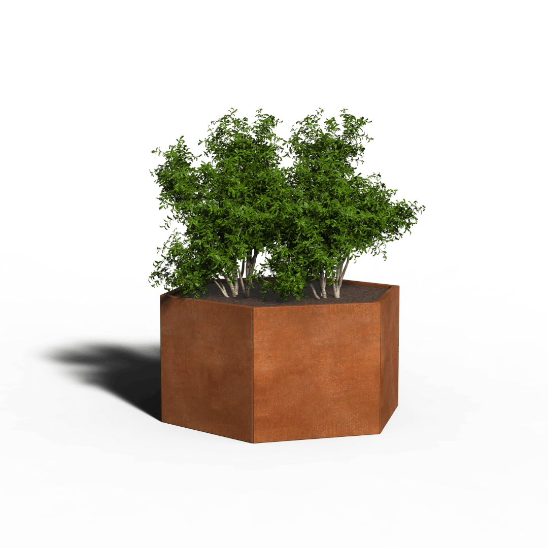 Corten-teräs Istutuslaatikko Kuusikulmio | 122 x 70 | Ilman pohjallista