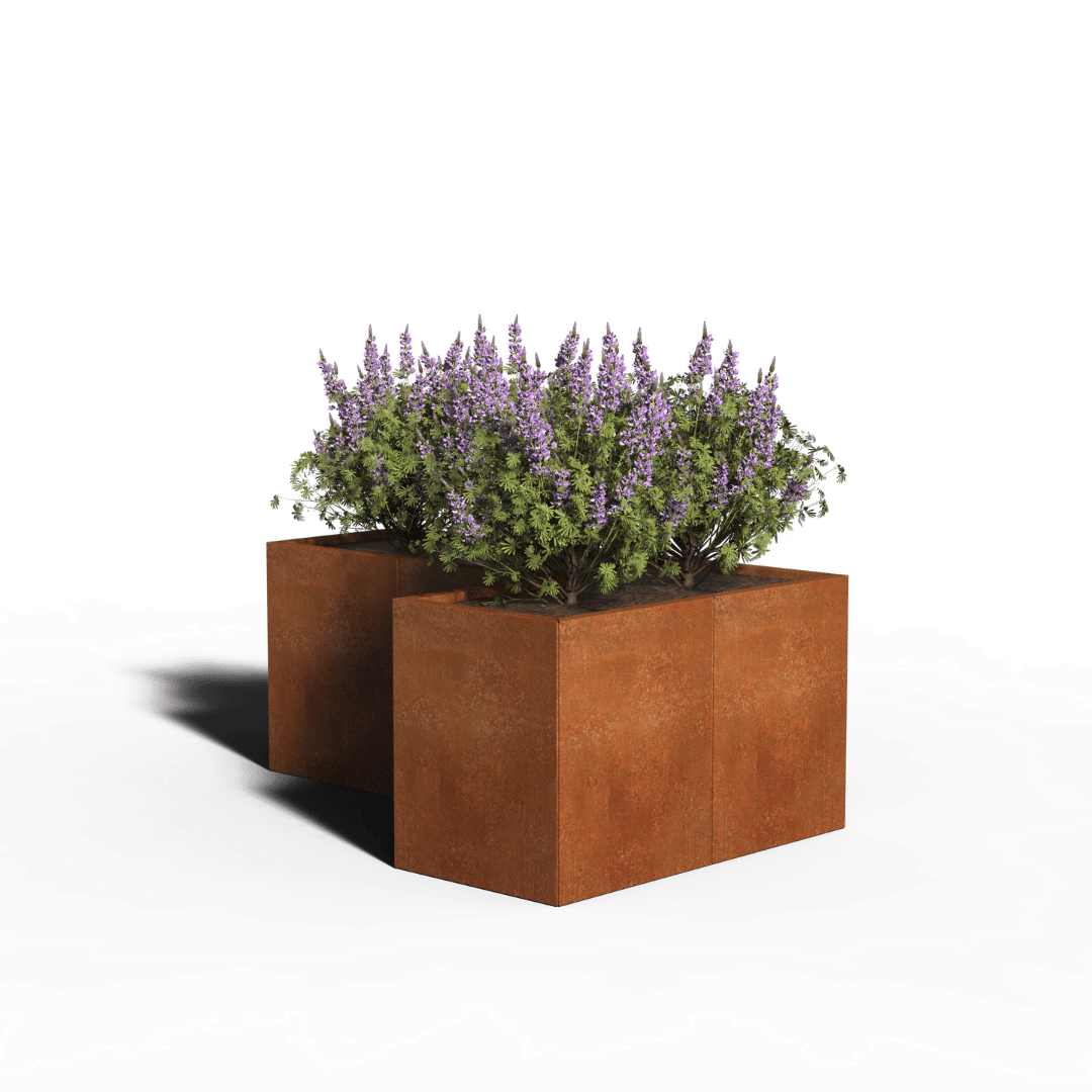 Jardinière en L en acier corten | 150 x 100 x 60 | Avec fond