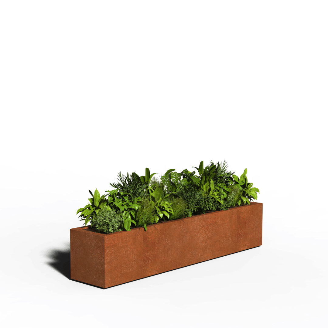 Jardinière rectangulaire en acier corten | Soudé | 200 x 40 x 40 | Avec fond
