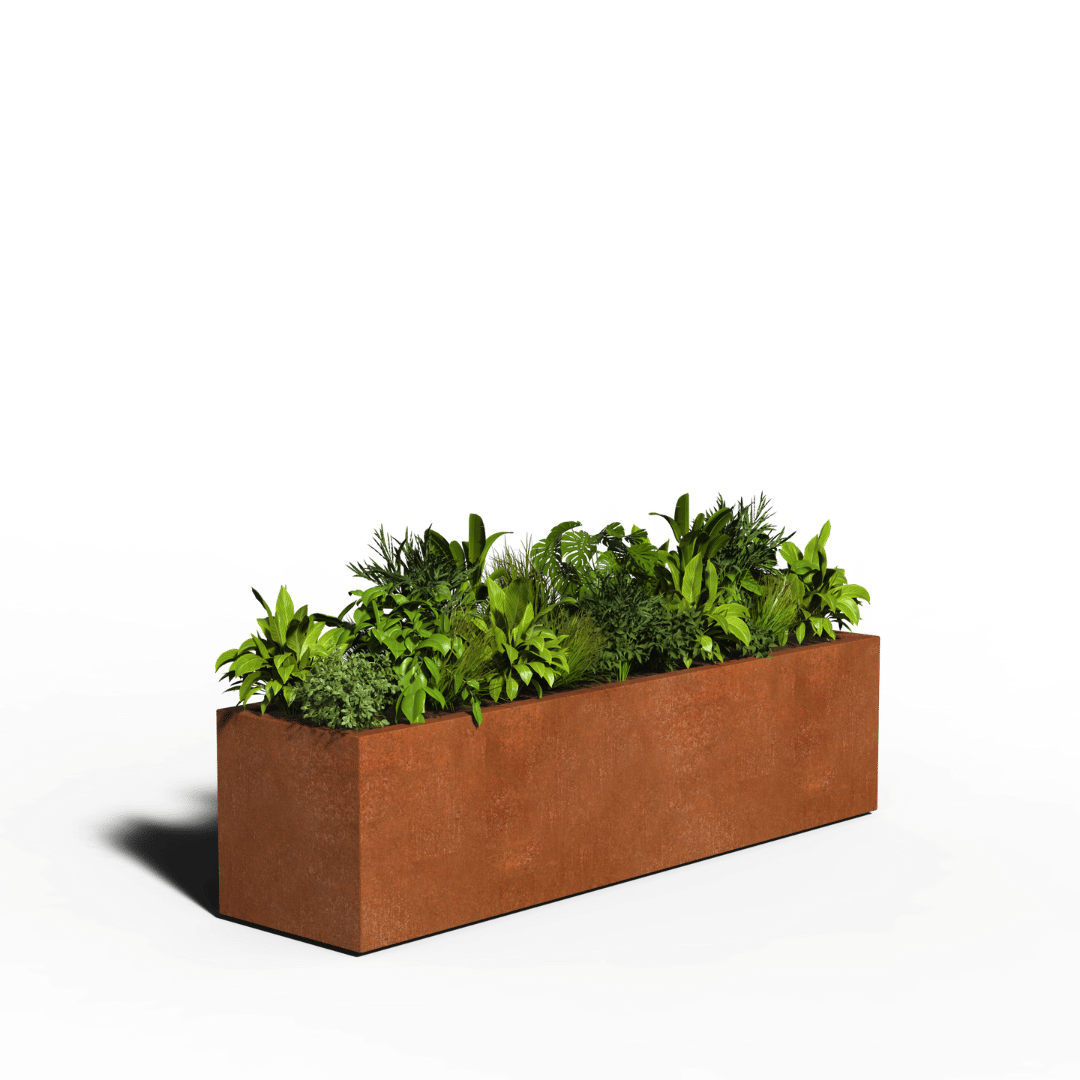 Jardinière rectangulaire en acier corten | Soudé | 200 x 50 x 50 | Avec fond