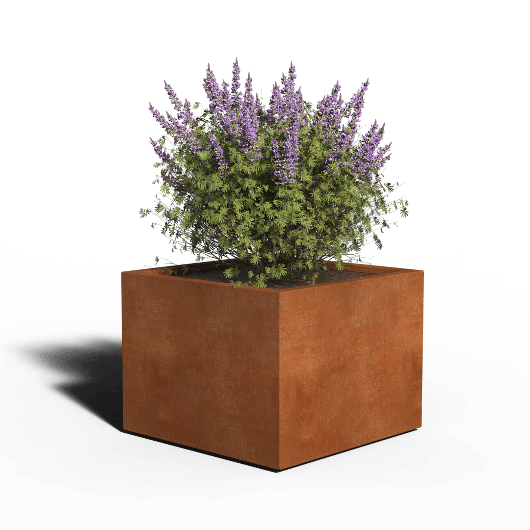 Fioriera quadrata in acciaio Corten | Saldata | 80 x 80 x 60 | Con fondo