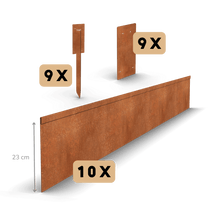 Aço corten borda de jardim com dobra achatada 23 cm | Conjunto completo por 23 metros