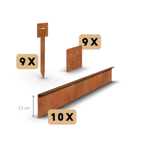 Cortenstål græskant bukket FLEX 12 cm | Komplet sæt pr. 23 meter