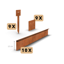 Aço corten borda de jardim com dobra superior 12 cm | Conjunto completo por 23 metros