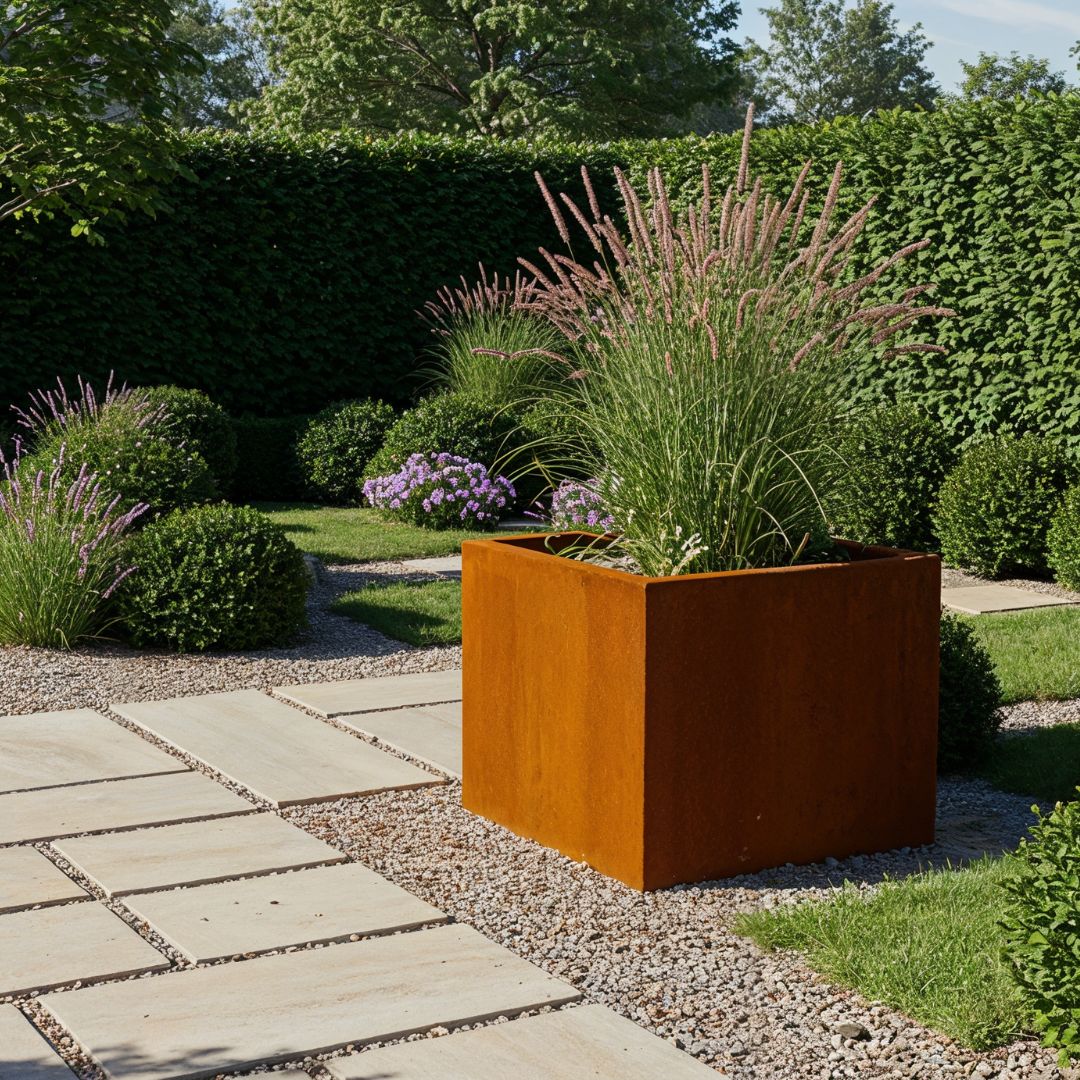 Jardinière carrée en acier corten | Soudé | 100 x 100 x 60 | Avec fond