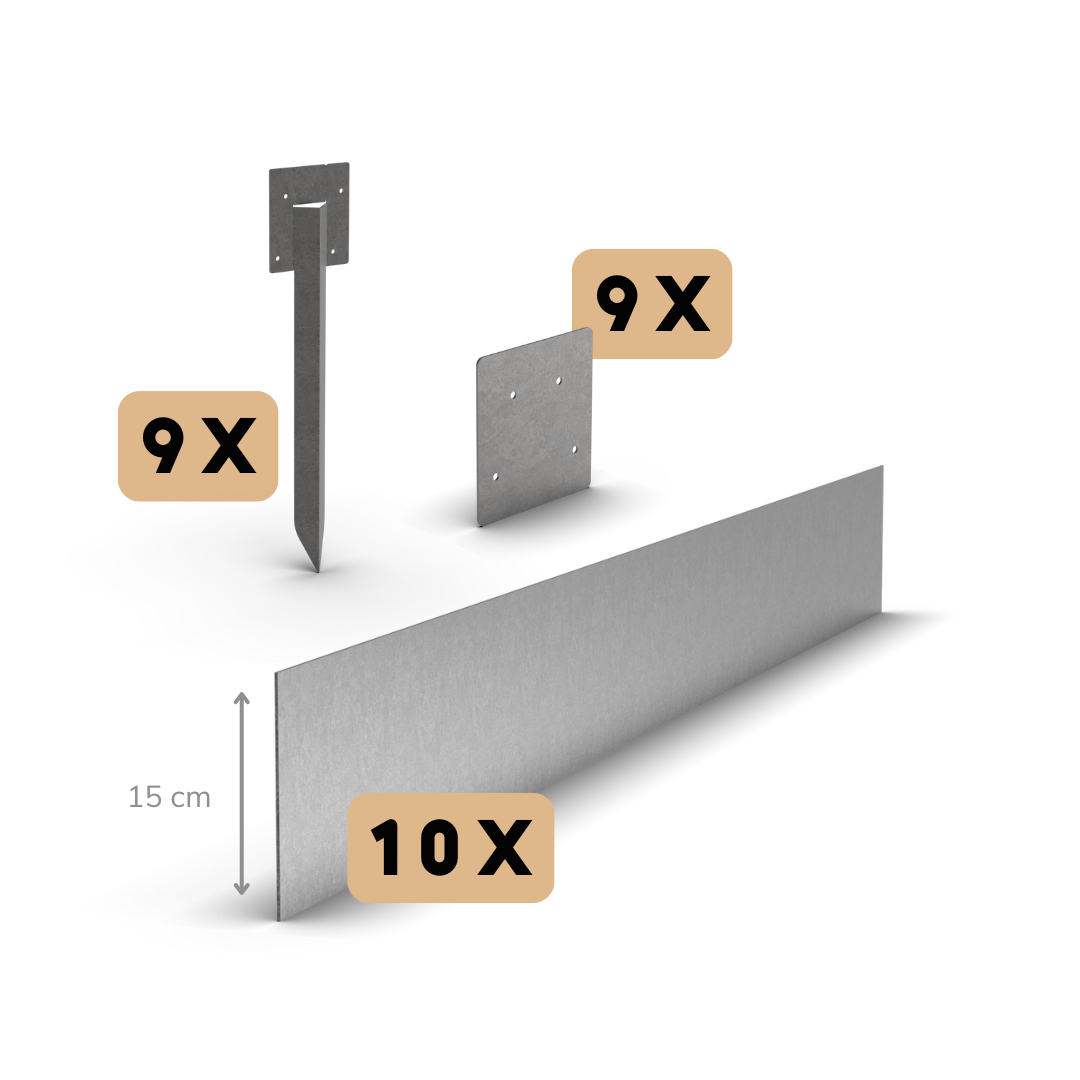Zinkový okraj rovný 15 cm | Kompletní sada na 23 metrů