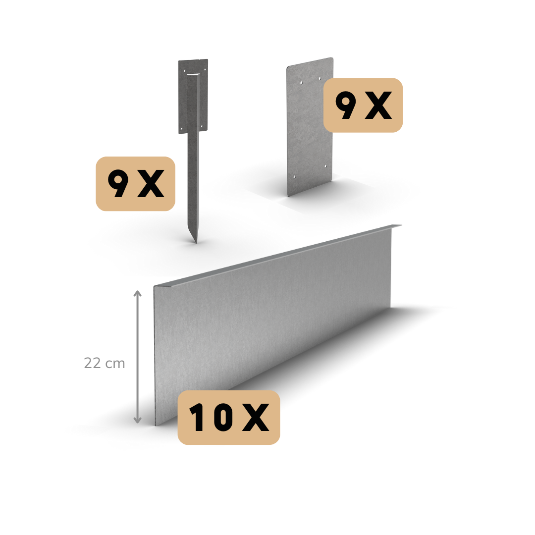 Sada zinkových okrajů 22 cm | Kompletní sada na 23 metrů