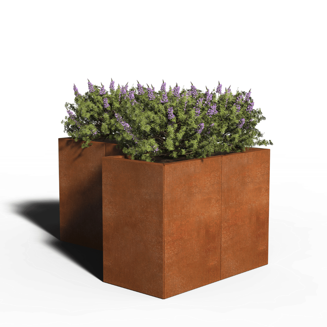 Jardinera de acero cortén en forma de L | 120 x 80 x 40 | Sin fondo