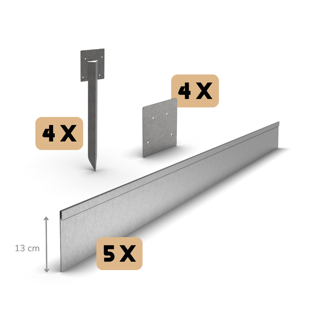 Borde de zinc aplanado 13 cm | Juego completo por 11,5 metros