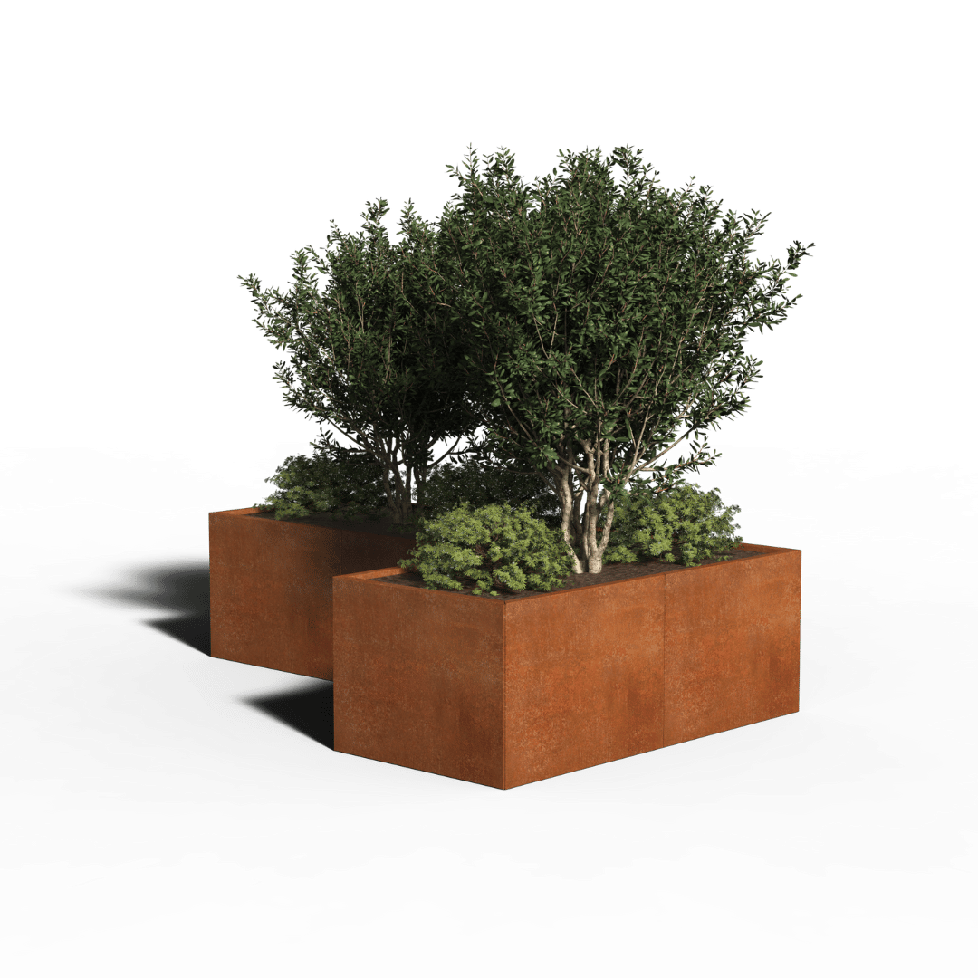 Fioriera in acciaio corten a forma di L | 240 x 160 x 40