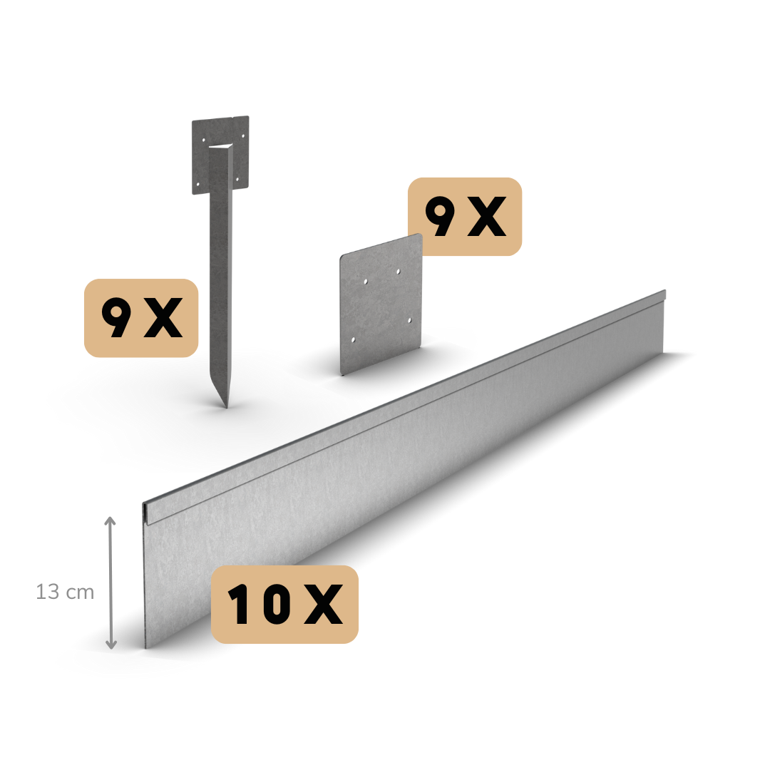rabattkant  i zinkvalsat 13 cm | Komplett set per 23 meter