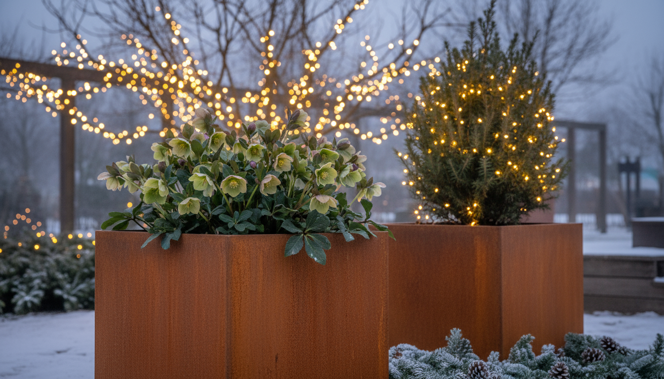 kersttuin met cortenstaal