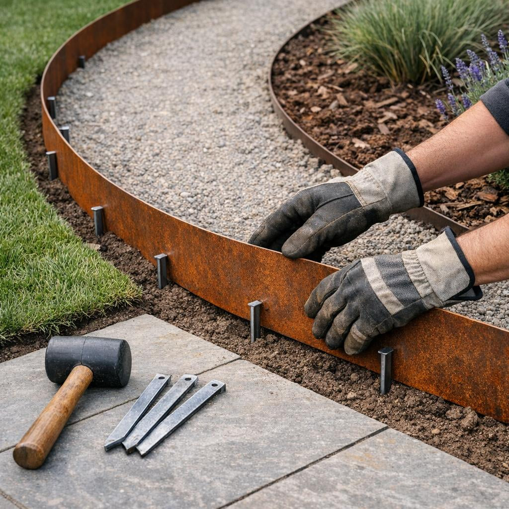 Bochten maken met cortenstaal borderrand | Planters of Steel