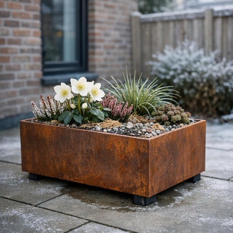 Cortenstaal plantenbak in de winter - tips en advies