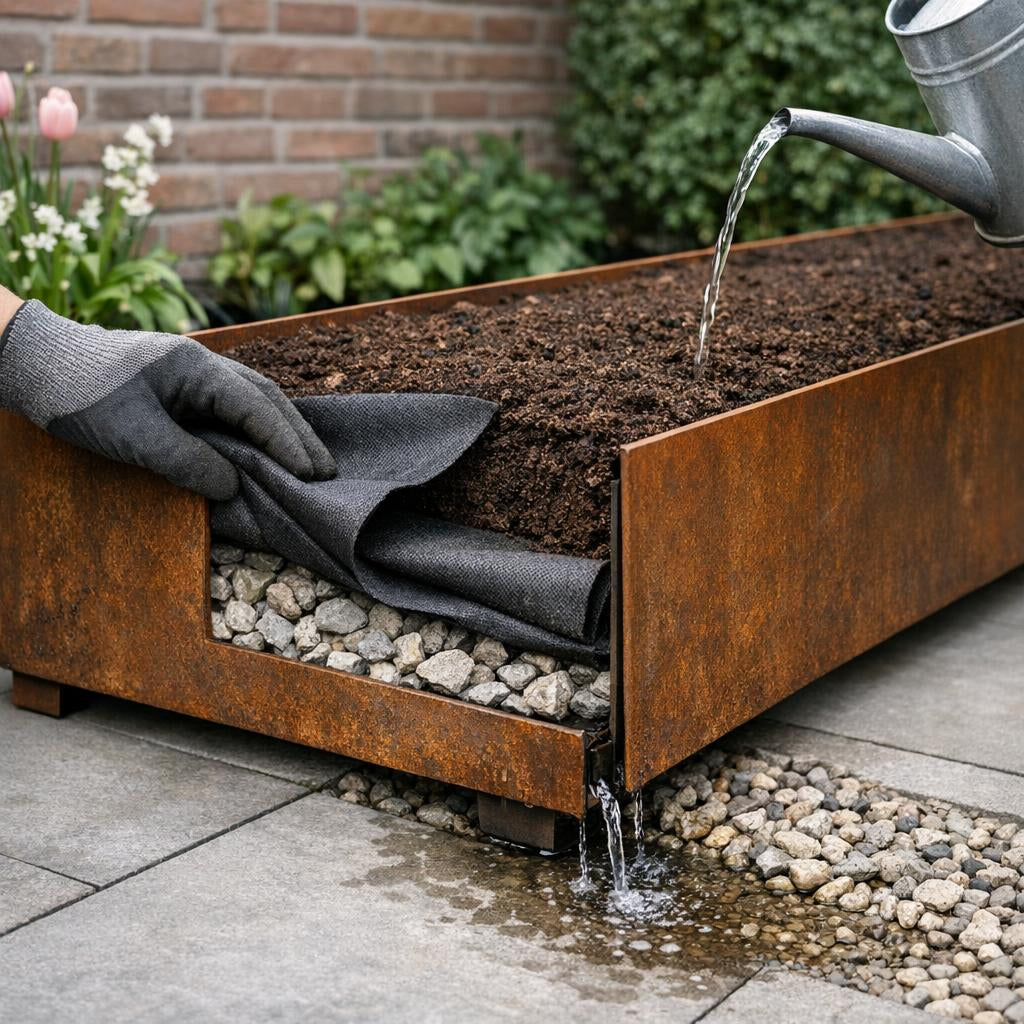 Drainage in cortenstalen plantenbakken | Planters of Steel