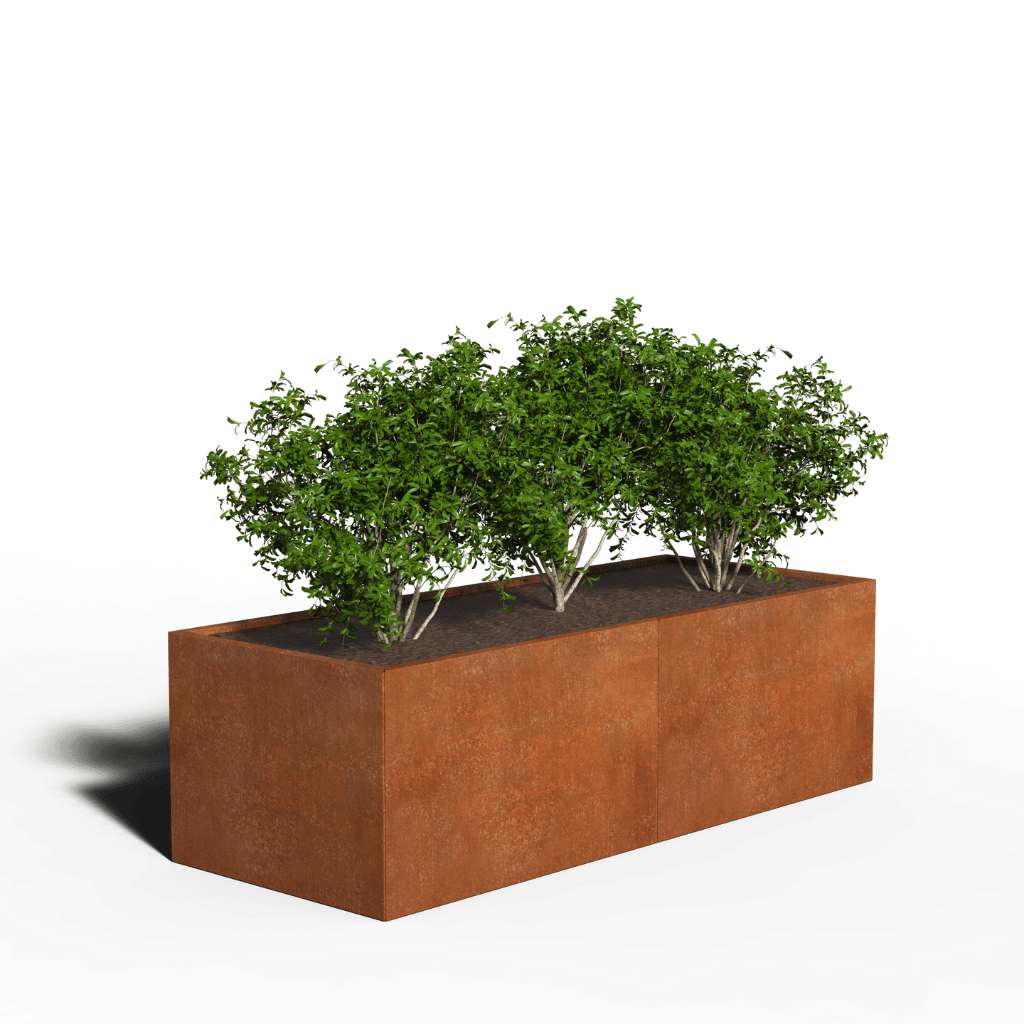 Jardinière rectangulaire en acier corten | 200 x 80 x 80 | Avec fond