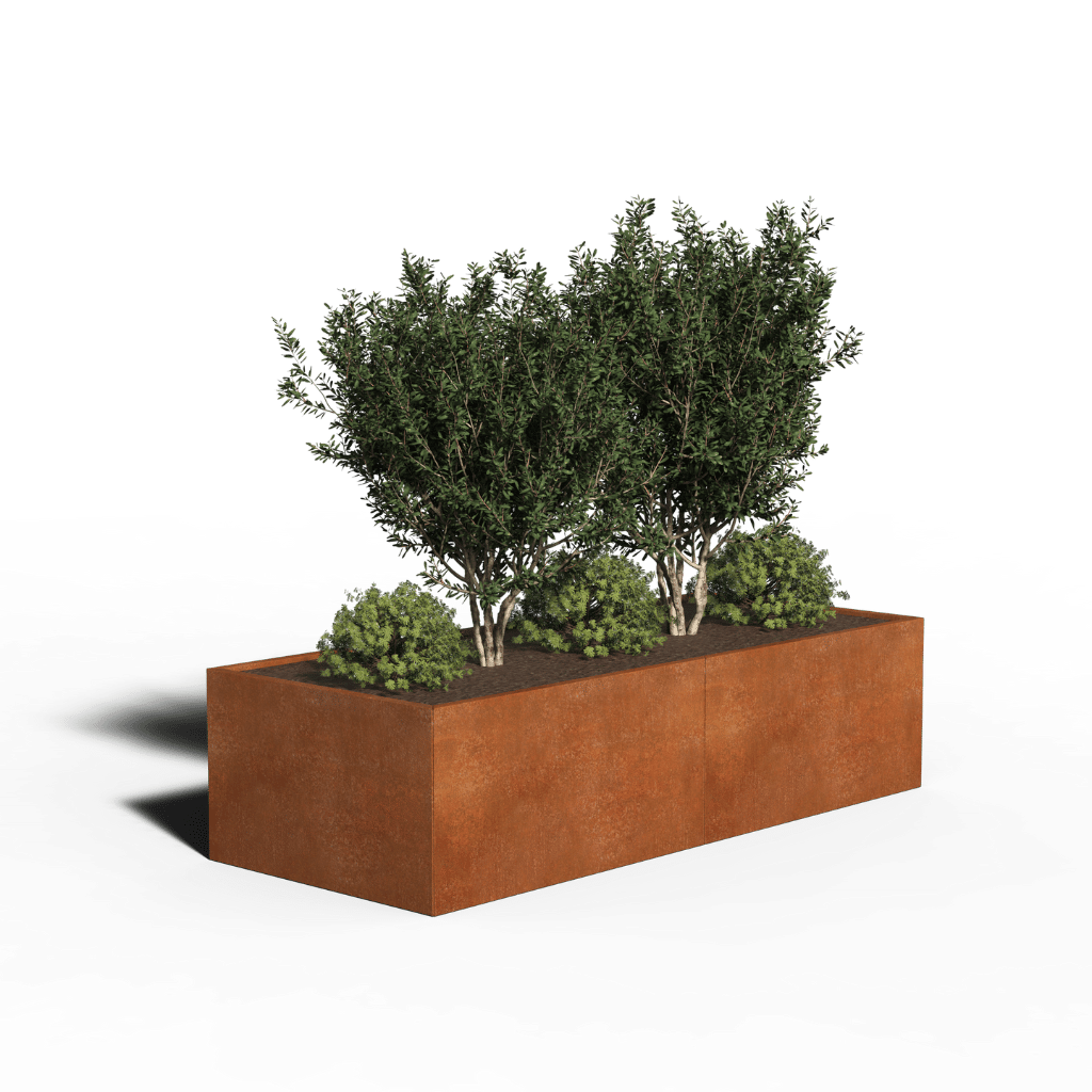 Jardinière rectangulaire en acier corten | 200 x 80 x 80 | Avec fond