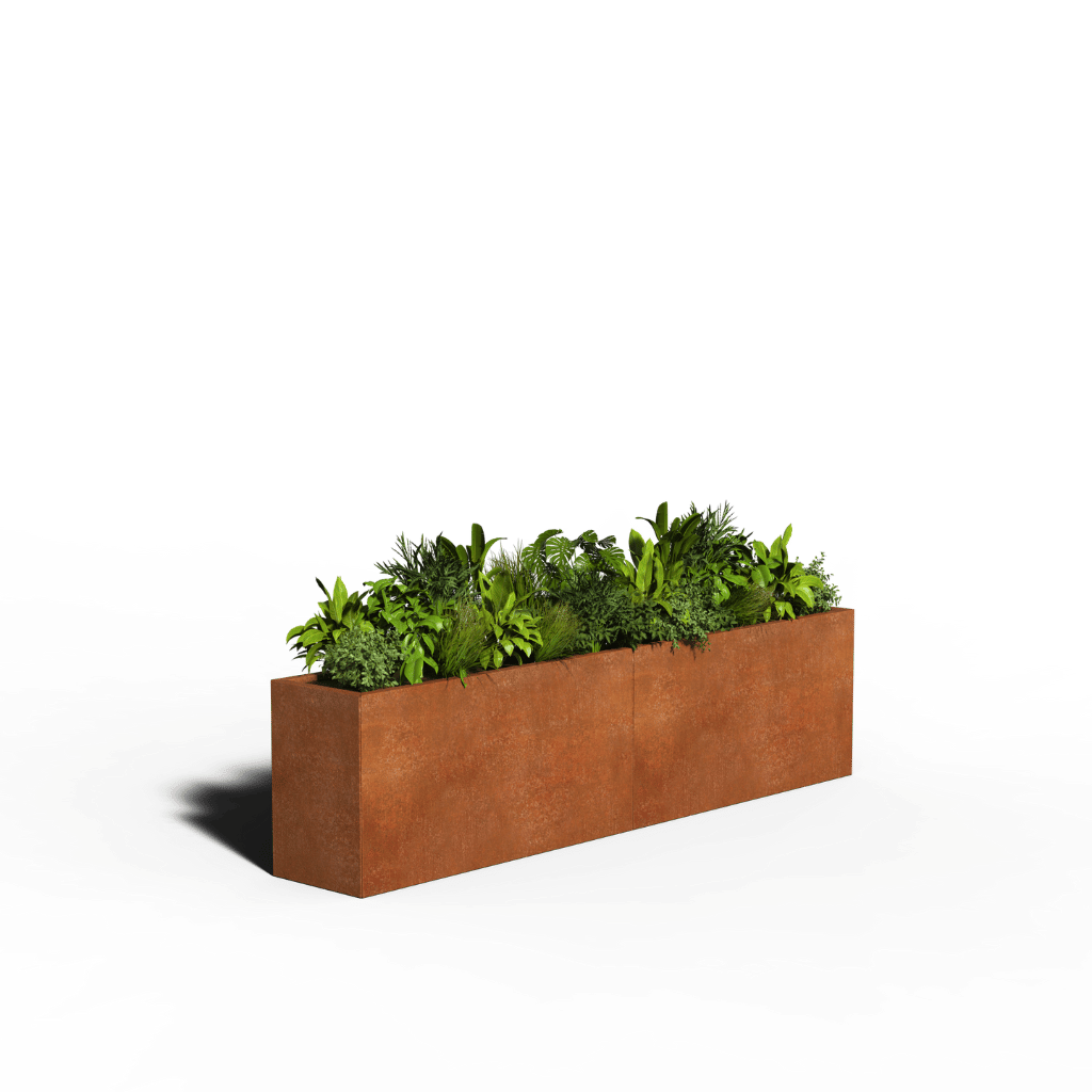 Jardinière rectangulaire en acier corten | 240 x 40 x 30 | Avec fond