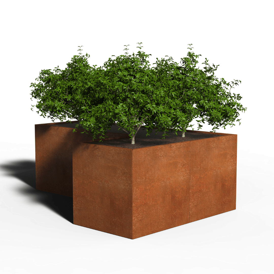 Cortenstål Plantekasse L-Form | 210 x 140 x 70 | Uden bund