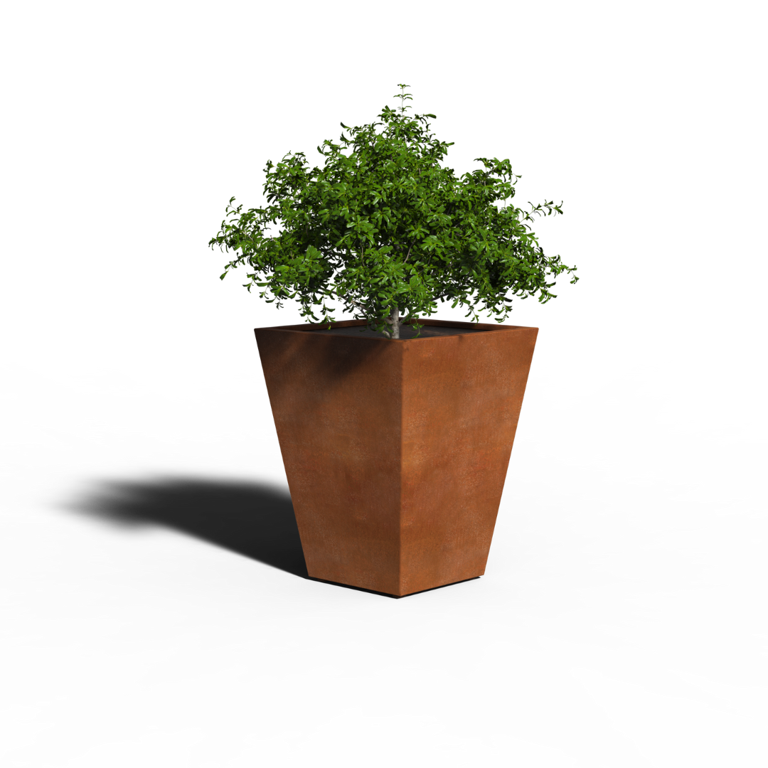 Cortenstål Plantekasse Tilspidset | Svejset | 80 x 80 x 50 | Med bund