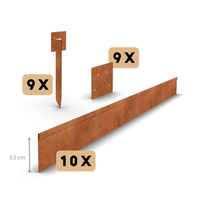 Cortenstaal borderrand geplet FLEX 13 cm | Complete set per 23 meter