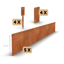 Aço corten borda de jardim com dobra achatada 23 cm | Conjunto completo por 11,5 metros