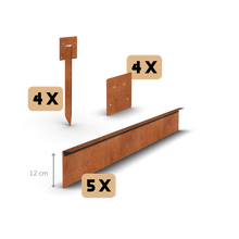 Aço corten borda de jardim com dobra superior 12 cm | Conjunto completo por 11,5 metros