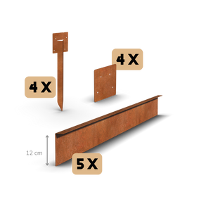 Cortenstål græskant bukket FLEX 12 cm | Komplet sæt pr. 11,5 meter