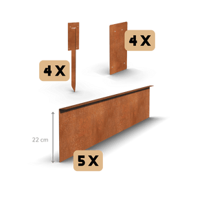 Cortenstaal borderrand gezet FLEX 22 cm | Complete set per 11,5 meter