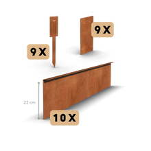 Aço corten borda de jardim com dobra superior 22 cm | Conjunto completo por 23 metros