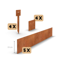 Aço corten borda de jardim reto 15 cm | Conjunto completo por 11,5 metros