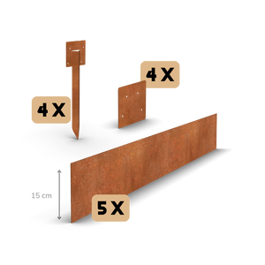 Bordo in Acciaio corten diritto FLEX 15 cm | Set completo per 11,5 metri