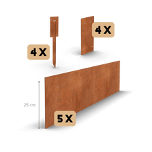 Aço corten borda de jardim reto 25 cm | Conjunto completo por 11,5 metros