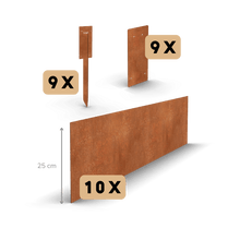 Aço corten borda de jardim reto 25 cm | Conjunto completo por 23 metros