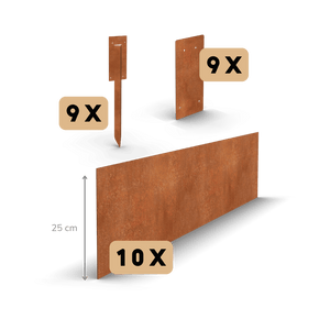 Bordo in Acciaio corten diritto FLEX 25 cm | Set completo per 23 metri