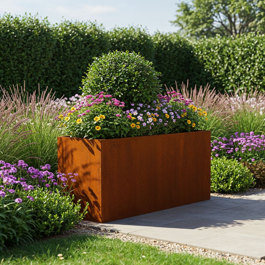 Jardinière rectangulaire en acier corten | 240 x 30 x 80 | Sans fond