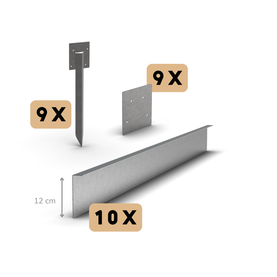 Sada zinkových okrajů 12 cm | Kompletní sada na 23 metrů