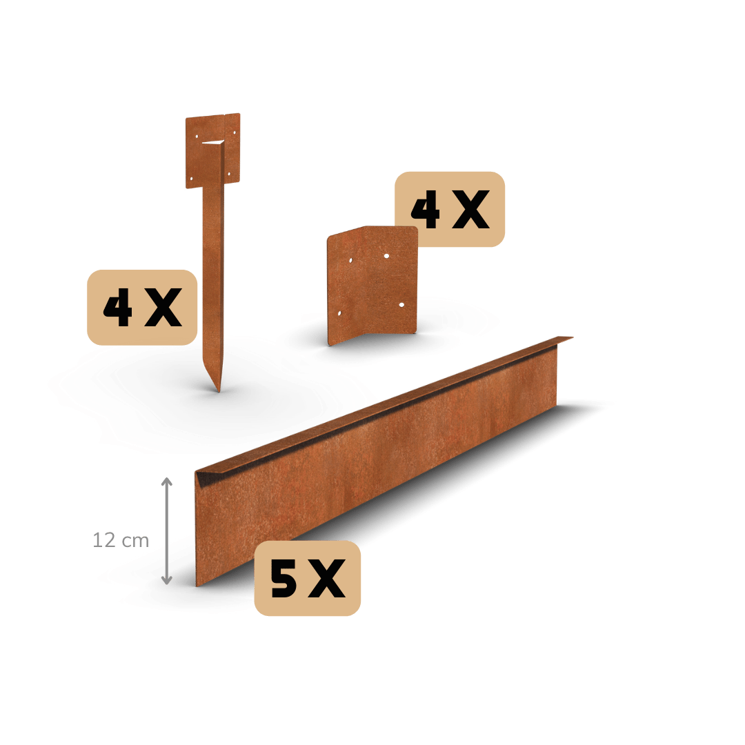 Cortenstål bedkant bukket 12 cm | Komplet sæt pr. 11,5 meter