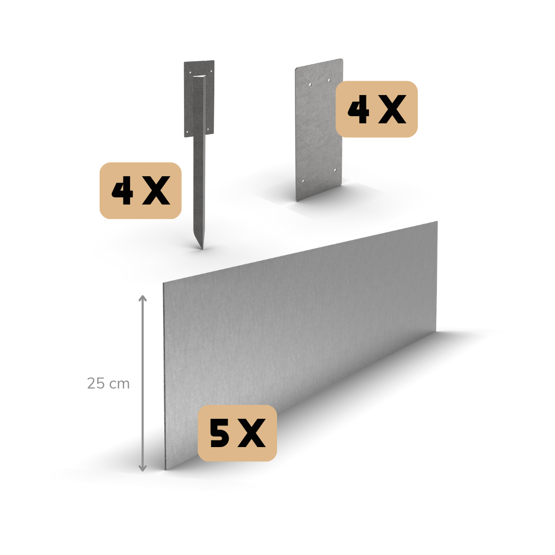 Zinkkant lige 25 cm | Komplet sæt pr. 11,5 meter