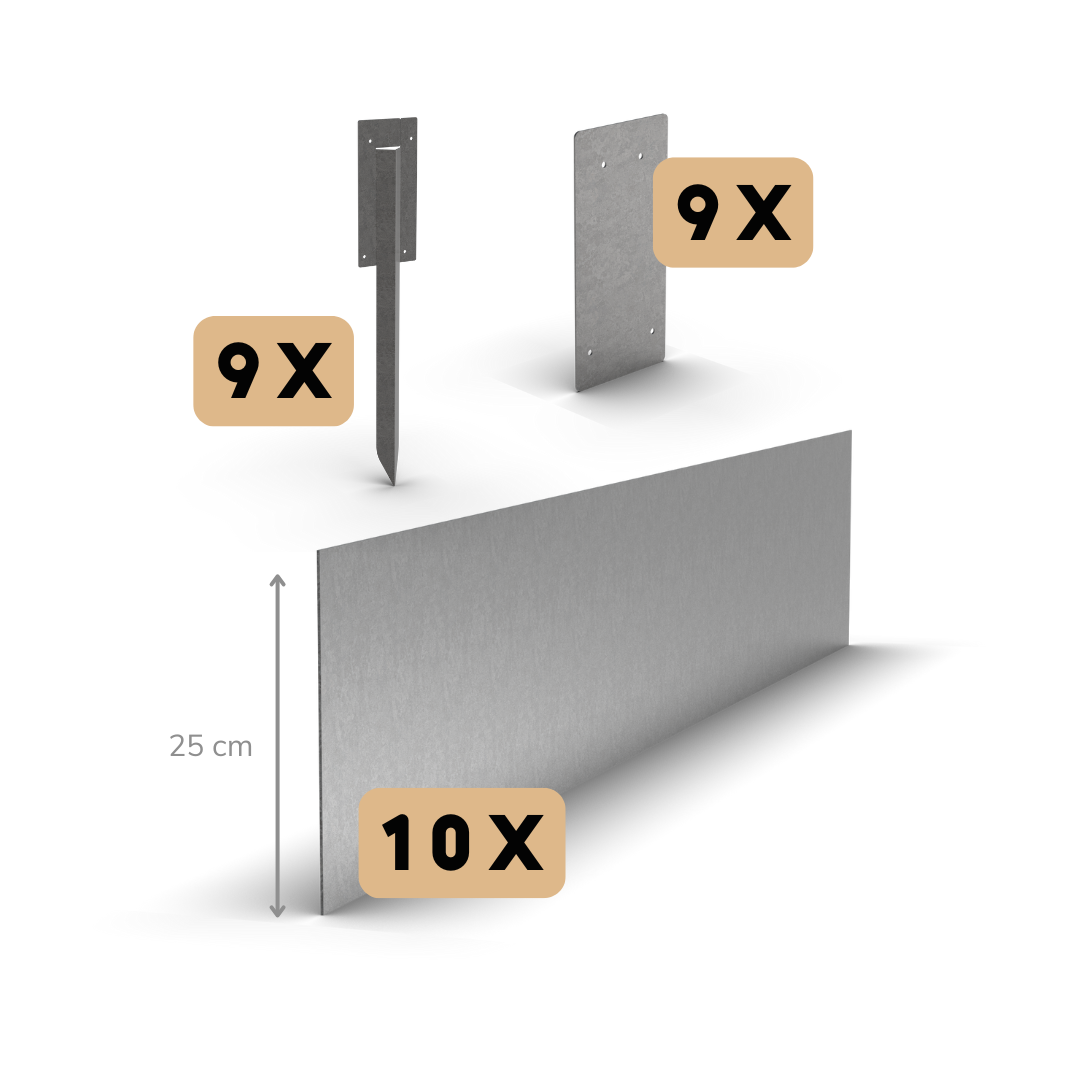Zinkkant lige 25 cm | Komplet sæt pr. 23 meter