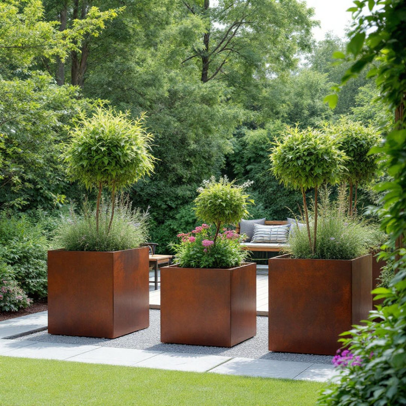 Square corten steel planters