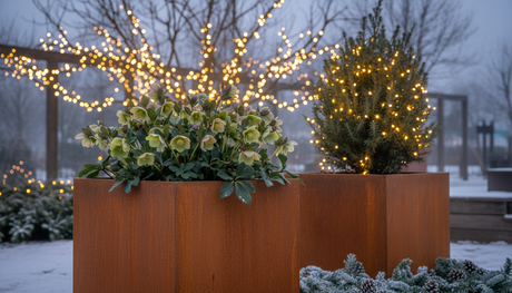 Jardín navideño con acero corten