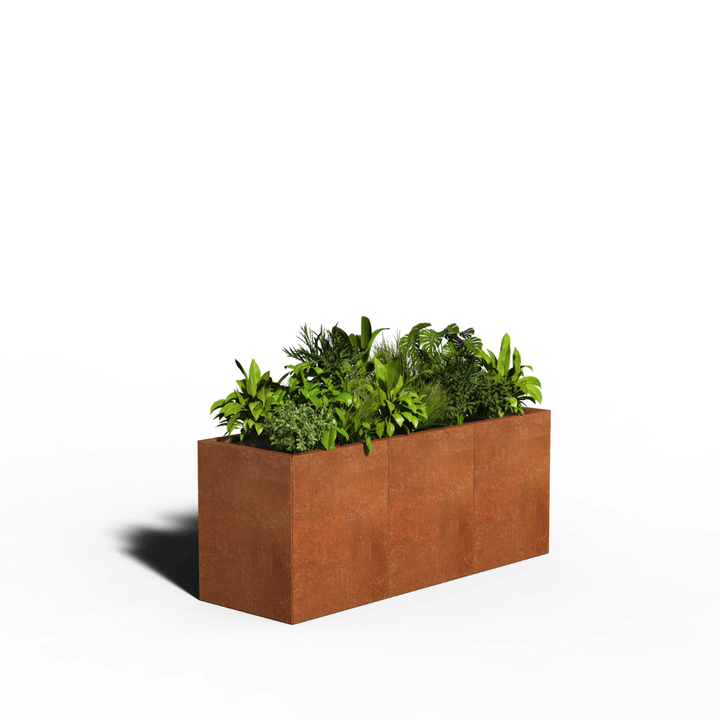 Jardinera rectangular de acero cortén | 150 x 50 x 80 | Sin fondo