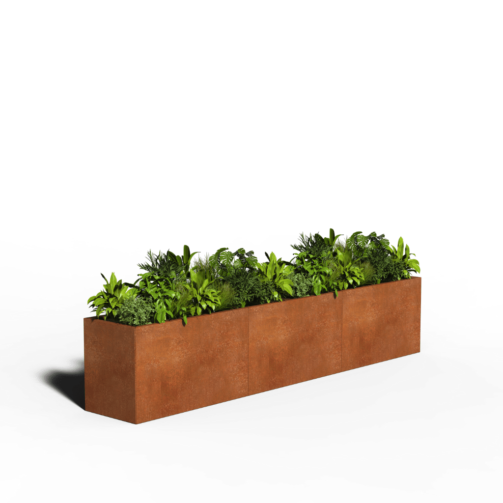 Maceta rectangular de acero cortén | 300 x 50 x 30 | Con fondo