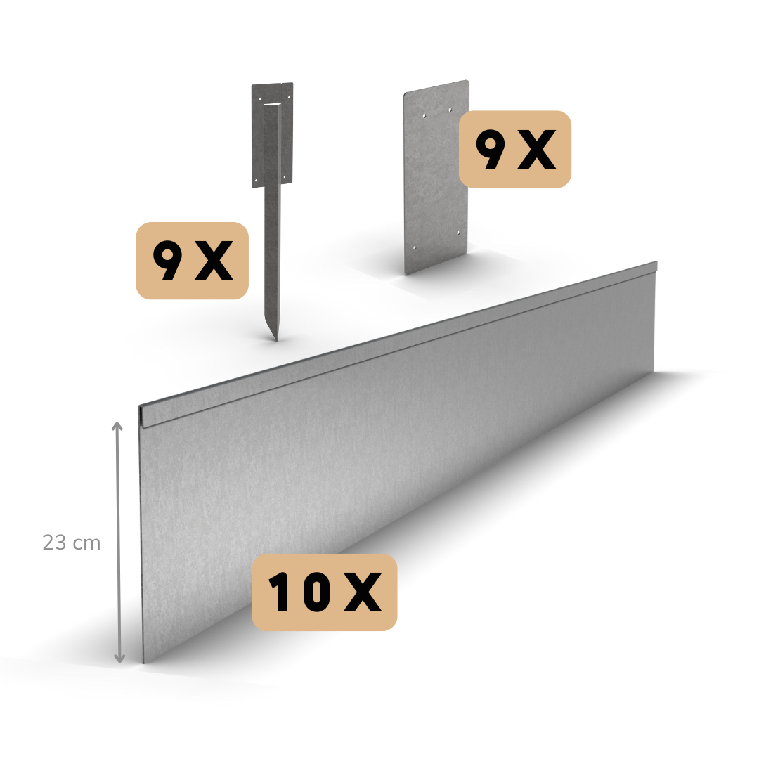 Borde de zinc aplanado 23 cm | Juego completo por 23 metros