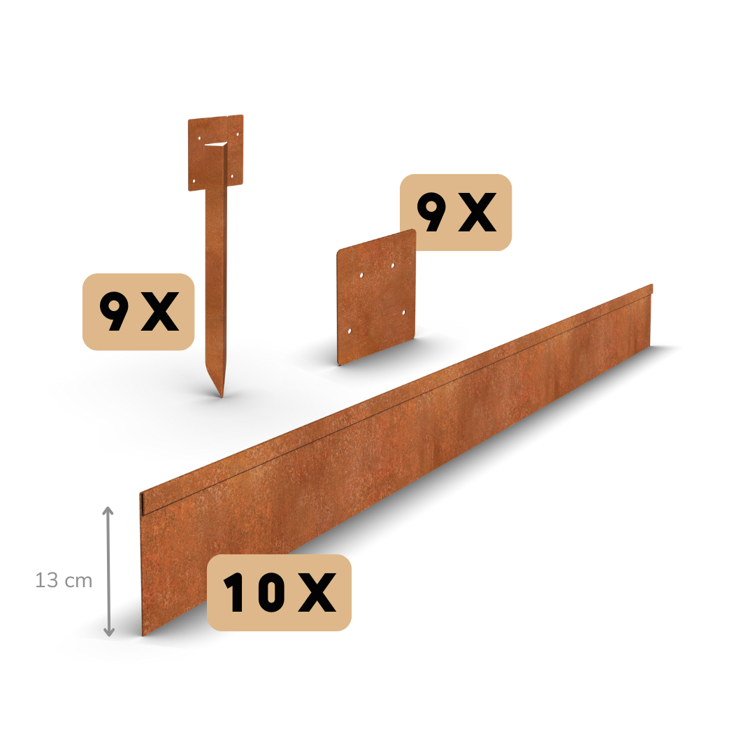 Corten-teräksen reuna litistetty 13 cm | Täydellinen sarja 23 metrin matkalla.